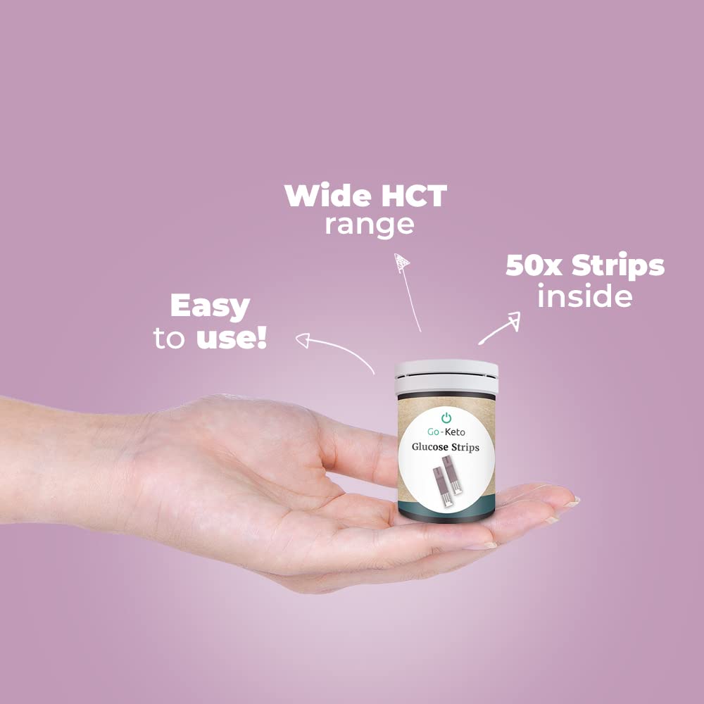 Go-Keto Glucose Teststreifen, 50 Stück | Blutzucker Teststreifen passend für das Go-Keto Ketone & Glukose Messgerät, On Call GK Dual Messsgerät | regelmäßiger Glucose Check, zu Hause und unterwegs
