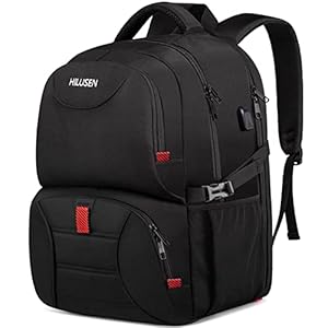 HILUSEN Groß Rucksack Herren 50L,Arbeit Rucksack Laptop Rucksack Herren 17.3 Zoll Schulrucksack mit USB Ladeanschluss Business Reisen Notebook Tasche Rucksäcke Männer Frauen Jungen Teenager Schwarz