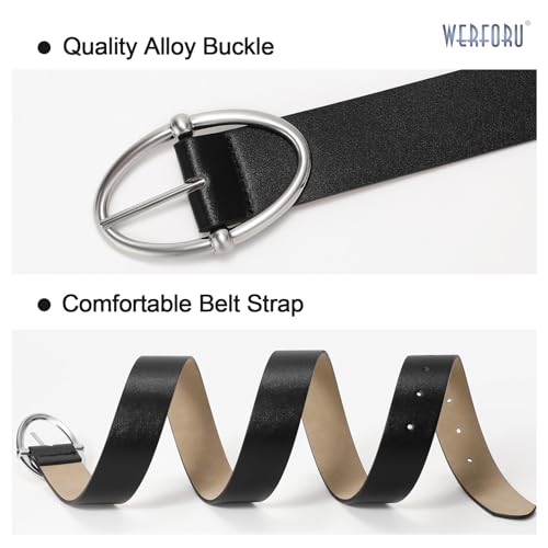 WERFORU Women Leather Belt Fashion Black Leather Belt for Jeans Dress with Silver Buckle4