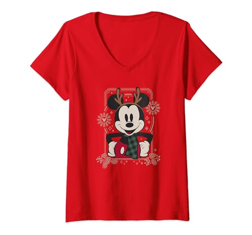 T-shirt Mickey Christmas Antlers Winter Wear à col en V pour homme et femme