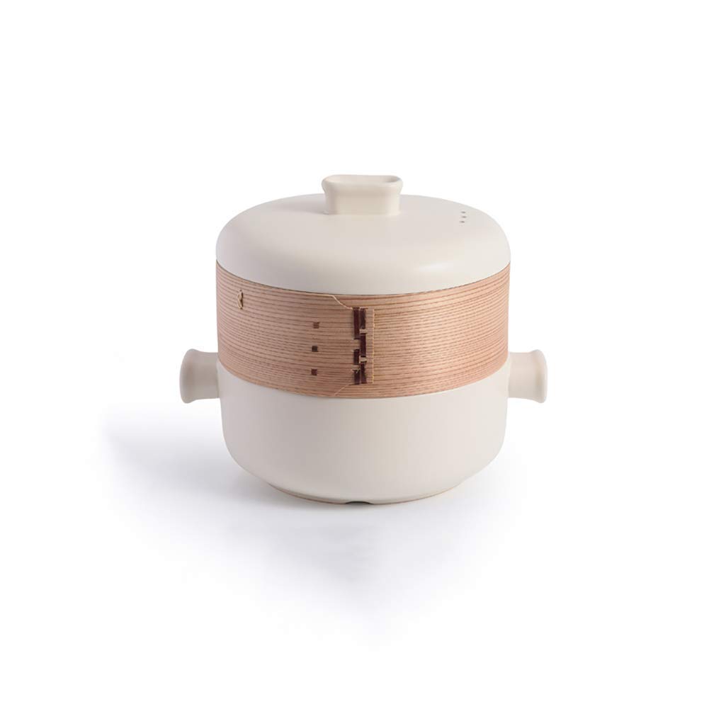 Casseruola in Ceramica con Coperchio a Vapore e Due Manici Impilabile. Pentole in Terracotta Resistente al Calore Bianco 1,58 Litri