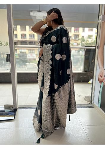 Image of Women's Banarasi Silk Georgette Saree Featuring Silver Sequin And Mirror Work