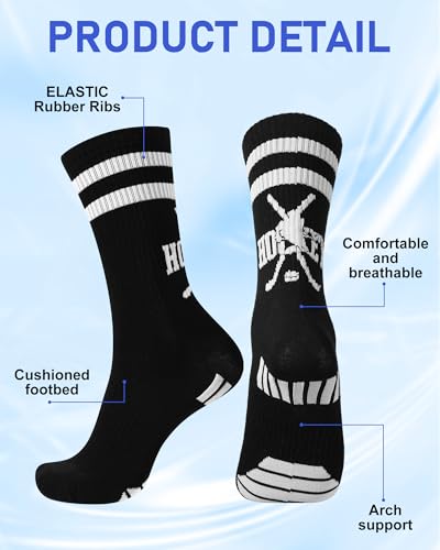 Shihanee 4 Pairs Men's Hockey Socks Novelty Athletic Mid Calf Skate Birthday Performance Socks Gift for Hockey Player Lover Fans Coaches2