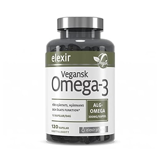 Elexir Pharma Omega 3 Vegan - Tillverkad av Alger - 120 kapslar - Tillverkad i Sverige.
