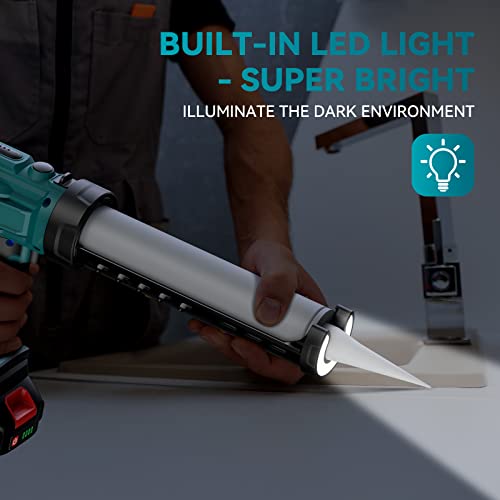 Cordless Caulking Gun, 20V Electric Caulk Adhesive Gun W/2.0Ah Li-Battery & Charger, Led Light, 4 Adjustable Speeds Drip-Free Silicone Gun W/Rotatable Carriage For Filling, Sealing -10Oz/300Ml #TOP3