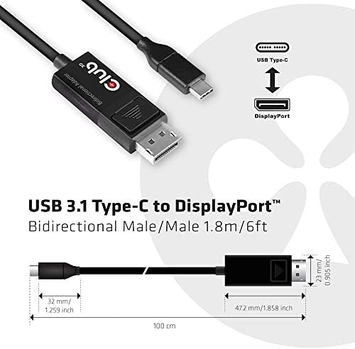 Club3D USB C to Displayport Cable 1.4 8K 60Hz, 4K 120Hz and Displayport to USB C bi-Directional 1.8 Meter/6 Feet HDR Support. (CAC-1557)