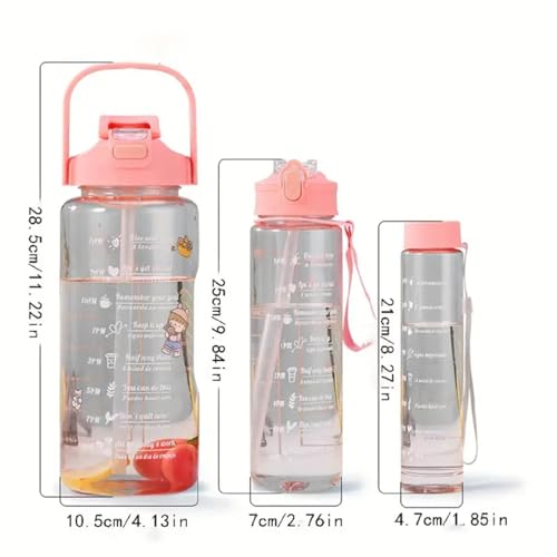 Image of HAMSA 2 Litre Water Bottle with Motivational quote,Straw&Handle-Leakproof,Non-Toxic,BPA-Free for Office,School,Gym(Pack of 1,Multi) (TRANSPARENT WATER BOTTLE 3PCS SET - 3 IN 1)