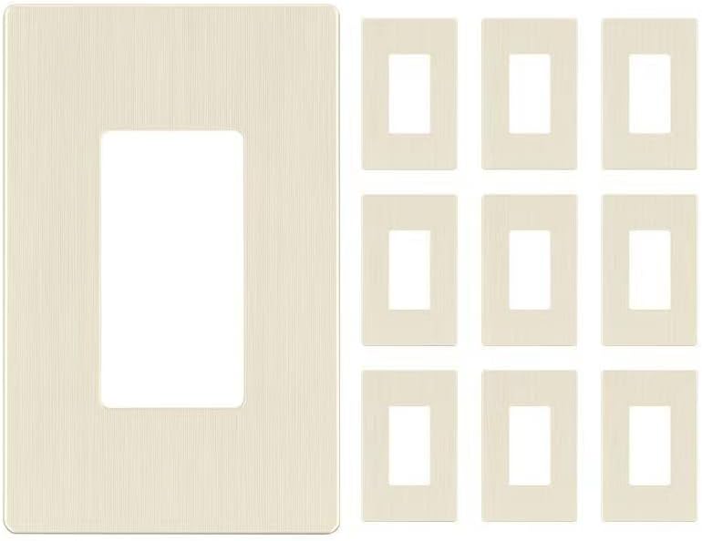 LIDER Brushed Finish Decorator Switch Cover, Screwless Wall Plate, Mid-Size 1-Gang 4.88" x 3.11", Unbreakable Polycarbonate Thermoplastic, UL Listed, LSWP-31M-BLA10P, Brushed Light Almond, 10 pack