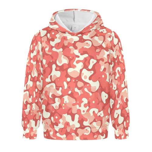 KLL Red Gray Camouflage Boys Girls Sweatshirts Fashion Hooded Pullover Hoodies with Kangaroo Pocket