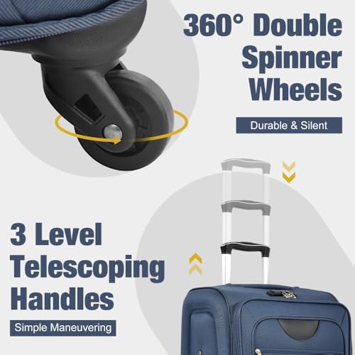 Beaunicorn Expandable Softside Luggage Sets - 3 Piece Suitcase, Carry On Luggage & Duffel Bag Travel Set, Lightweight Spinner Wheels Luggage(Dark Blue)3