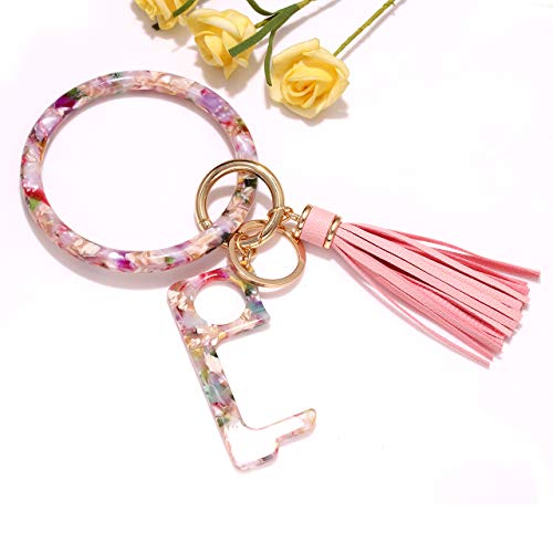 Key Ring Bracelet Wrist Keychain Bracelet Acetate Resin Keychain Wristlet Car Keychain For Women (Floral) #TOP5