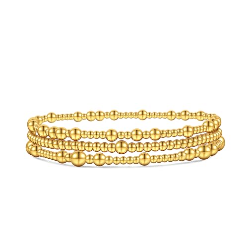 Gold Bracelet For Women Non Tarnish Dainty Stack Beads Bracelets Set 18K Gold Filled Stretch Layered Bracelets Trendy Jewelry Gift
