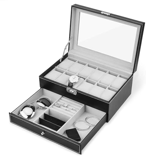 Jewelry Storage Box Double layer Jewelry Box with Drawer Case for Watch Jewelry Display Black