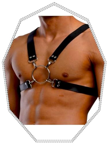 Fstrend Men's Chest Harness Belt Black Faux Leather Shoulder Strap Fashion Rave Body Accessory