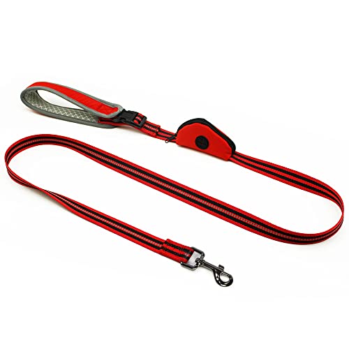 Guinzaglio per Cani, con Distributore di Sacchetti, Rosso, Riflettente, Anti Trazione