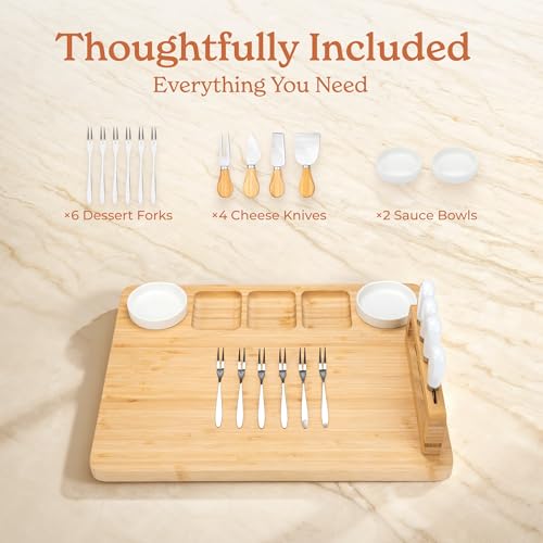 image for SMIRLY Charcuterie Boards Set, Large Cheese Board Set, Natural Bamboo 