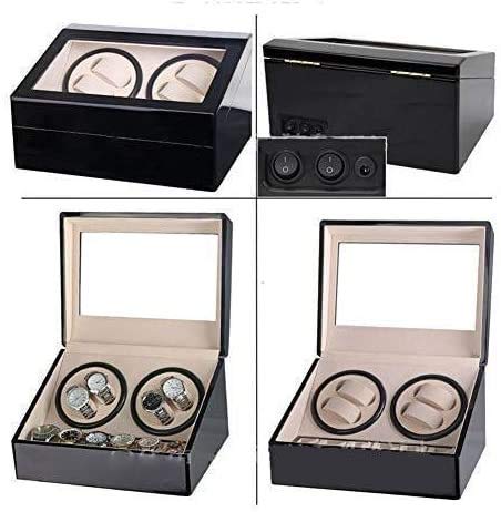 Expositor Automático para 4+6 Relojes, De Cuero, con Motor Silencioso De Lujo, Acabado En Negro Brillante, 31,5 X 23 X 17 Cm.
