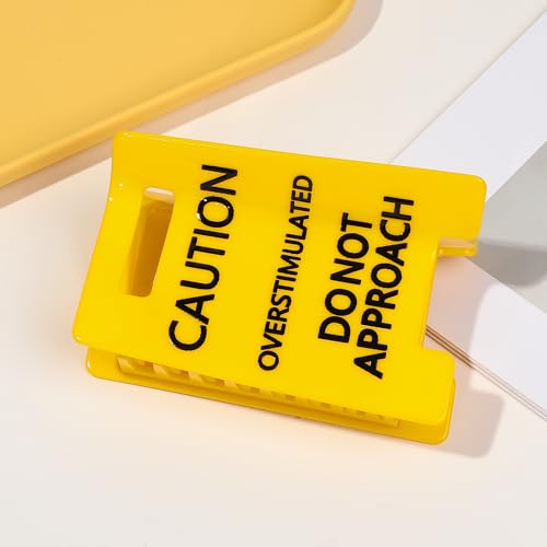 Funny Overstimulated Hair Clip Caution Do Not Approach Claw Clips for Thick Hair Playful Warning Accessories for Women Fun Hair Claw for Work School or Everyday Style(1PCS)