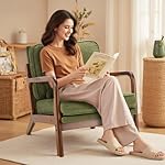 DUMOS Mid Century Accent Chair, Modern Living Room Chairs with Arms and Waist Cushion, Reading Chairs for Adults, Lounge Chair for Bedroom, Solid Wooden Frame, Classic Green - Image 2
