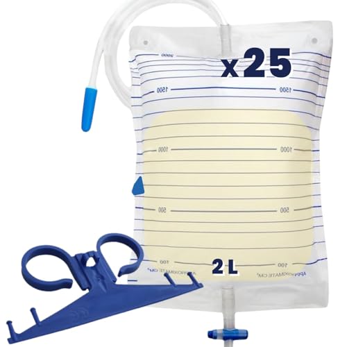 OrtoPrime Urinbeutel 2L 25 Stück mit Schlauch – Katheterbeutel mit T-Ventil & Rückflusssperre – Urinbeutel für Männer & Frauen – Katheter Beinbeutel bei Inkontinenz, 120 cm Schlauch