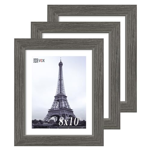 Image of VCK 8x10 Picture Frame Set of 3, Gray Grey Wood Frames, Gallery Wall Decor Photo Frames for Wall Mounting Horizontally or Vertically
