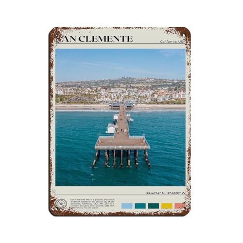 Cartel de metal vintage de San Clemente para decoración de pared del hogar, 30 x 40 cm, con foto real