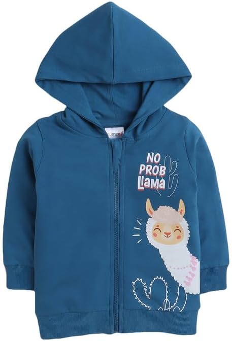BUMZEETeal Blue Girls Full Sleeves Cotton Hooded Sweatshirt (Peb9731)