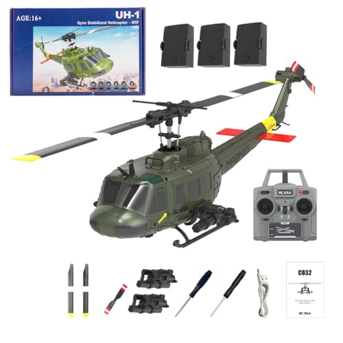 Keetopteep C032 UH-1 Huey RC Helicopter for Adults - 1/48 Scale 2.4G 6CH Flybarless Remote Control...