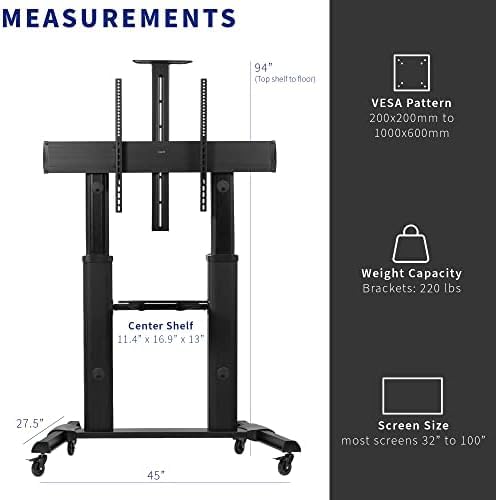 Image of BIG VUE TV Cart, Stand for LCD LED 4K Flat Screen TVs for Bedroom, Living Room, Studio Classic Design, Home Decor (Trolley, 32-100 Inch Motorized)