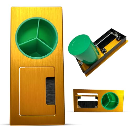 Image of Aluminum Alloy Desk Grommet - Rectangular Metal Cable Wire Hole Cover With Flip Lid & 3-Slot Multifunctional Cup For Computer Table & Furniture - Cord Organizer (200mm*90mm, Golden)