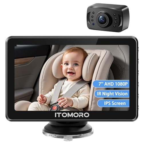 Image of Itomoro Rear Facing Mirrors, 7'' HD 1080P Baby Car Camera, Infrared Night Vision Function Camera with 150° Wide View & 360° Rotatable Easy Installation in 5 Mins