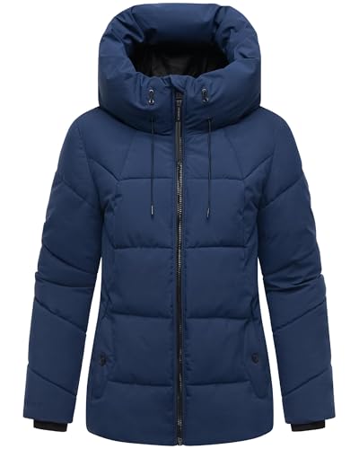 MARIKOO Damen Winterjacke warme Steppjacke mit verstellbarer Kapuze Kuscheltatze XVI Navy Gr. M