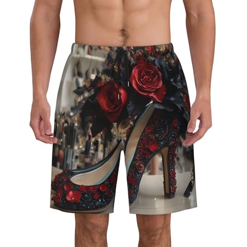 Shoes and Makeup Print Men's Beach Pants Lightweight Quick-Dry Swim Pants with Mesh Lining for Men