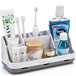 Marble Bathroom Countertop Organizer - Detachable 7 Slots Kids Electric Toothbrush and Toothpaste Holde Drainage for Bathroom Accessories Organization Counter Vanity Storage, Grey