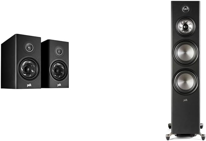 Polk Audio Reserve R200 Large Bookshelf Speaker for Dynamic, Detailed Home Theater Audio & Reserve Series R700 Tower Speaker, 1" Tweeter, Dual 6.5" Woofers & Dual 8"
