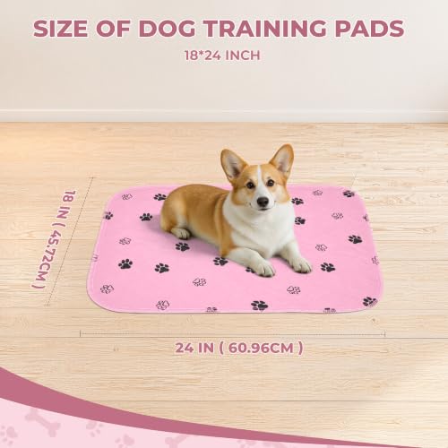 Image of Fostanfly Reusable Puppy Pads, 2 Pack 18 inchx 24 inch Washable Dog Pee Pads, Pink | Machine Washable & Reusable, Strong Absorbency, Leakproof, Waterproof, Non-Slip Bottom, Training Mats for Potty, Crate