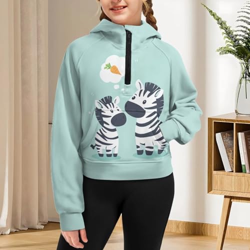 AFPANQZ Girls Half Zip Sweatshirt Hooded Pullover for 5-14 Years Casual Long Sleeve Tops Fall Winter Clothes4