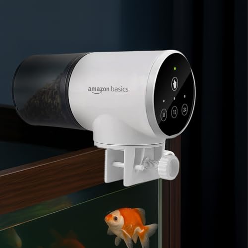 Image of Amazon Basics Automatic Fish Feeder | Programmable 3-Way Timer (8H /12H /24H) | 360 Rotating Design | Works with Flakes, Pellets & Granules | for Aquariums, Tanks & Ponds (Plastic) (Standard)