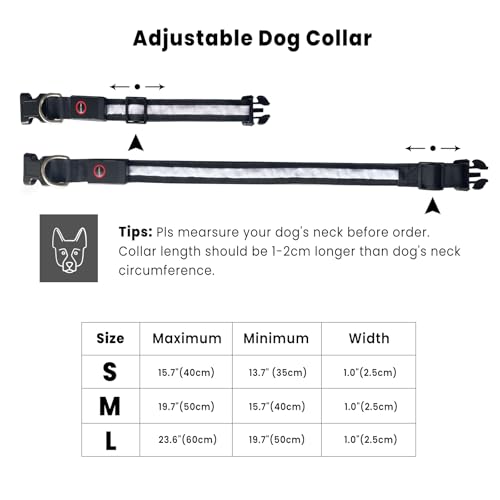 TRIPOLACO Leuchthalsband Hund Aufladbar, Hundehalsband Leuchtend wasserdichte, Mehrfarbig Einstellbare Leuchthalsband für Kleine Mittlere Große Hunde, Schwarz - L