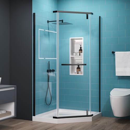 Comfystyle Neo-Angle Frameless Shower Door 38 in. W x 72 in. H, Corner Shower Enclosure with 1/4' Clear Glass, Pivot Shower Doors in Matte Black Finish (Shower Base Not Included)