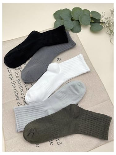 OYOANGLE Men's 5 Pairs Casual Solid Mid Calf Socks Knitted Soft Breathable Crew Socks Athletic Socks4