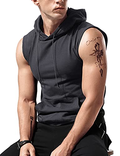 Image of Babioboa Men's Workout Hooded Tank Tops Sleeveless Gym Hoodies Bodybuilding Muscle Cut Off T-Shirts