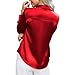 Baxtayel Women Satin Silk Button Down Shirt Casual Long Sleeve V Neck Blouse Loose Dressy Business Work Office Tunic Tops Z-red