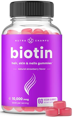 NutraChamps Biotin Gummies 10000mcg [High Potency] for Healthy Hair, Skin & Nails Vitamins for Women, Men & Kids - 5000mcg in Each Hair Vitamins Gummy - Vegan, Non-GMO, Hair Health Supplement