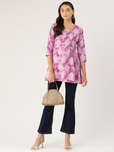 Image of feranoid Floral Print Angrakha 3 Sleeves Flared Kurti