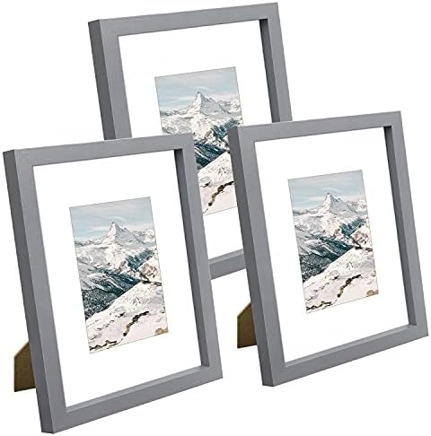 Q.Hou A3 Grey Photo Frame Set of 2 with Mat, Mount for A4 Picture or Certificate, Perspex Front for Wall Decor(005UK-QH-PFA3-BG)