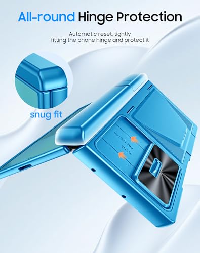 Image of for Samsung Galaxy Z Fold 7 Case with Card Holder RFID Blocking, Built in Slide Lens Cover & Hinge Protection & Kickstand & Screen Protector, Shockproof Wallet Case for Z Fold 7 (Lake Blue)