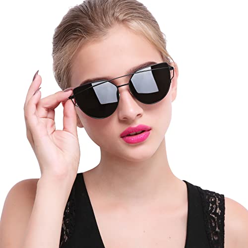 Joopin Cateye Sunglasses For Women, Metal Frame Flat Lens Womens Sunglasses Polarized (Black Frame Black Lens) #TOP2
