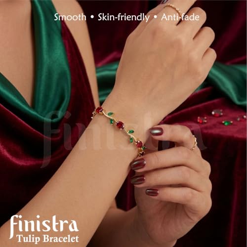 Image of finistra Tulip Bracelet for Women Stylish | Gold Plated Crystal Floral Jewellery | Adjustable Chain for Women & Girls Stylish | Elegant Tulip Bracelet for Women, Party & Daily Wear Accessory