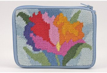 Watercolor Poppy Needlepoint Coin Purse Kit- Stitch & Zip